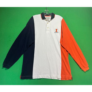 Cutter and Buck Fighting Illini Polo Men's Large Blue White Orange Long Sleeve